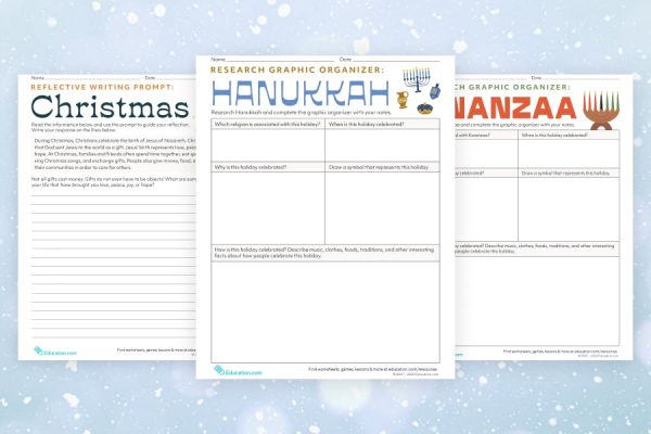 New winter holiday worksheets for middle schoolers